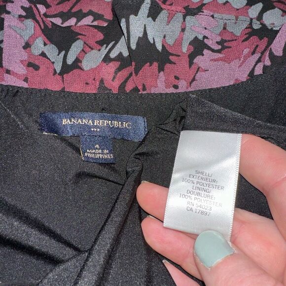 Banana Republic Black Purple Abstract Pattern Sleeveless Ruffle Dress Womens 4 E - Picture 7 of 11